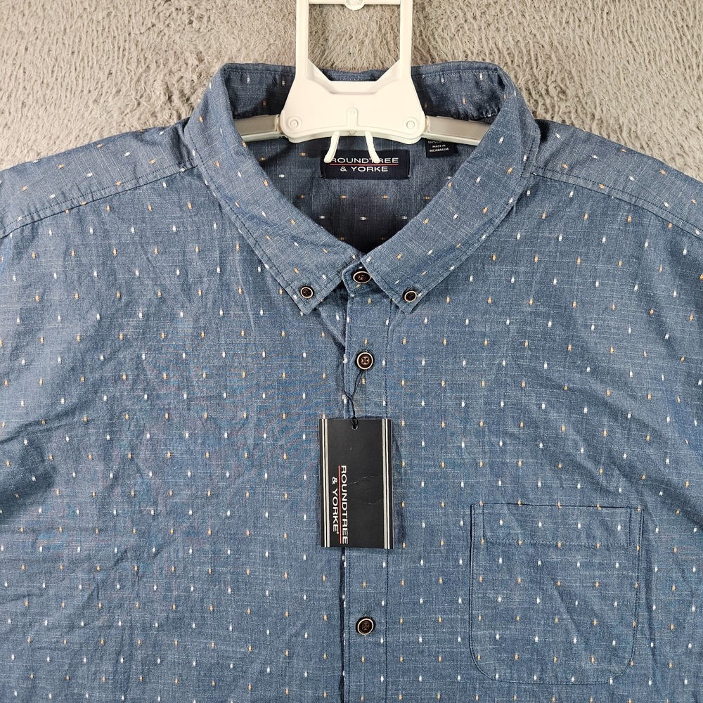 NEW Roundtree & Yorke Shirt Men 4XB Short Sleeve Button Textured Geometric Navy